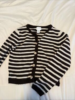 H&M Brown and White Striped Knit Cardigan